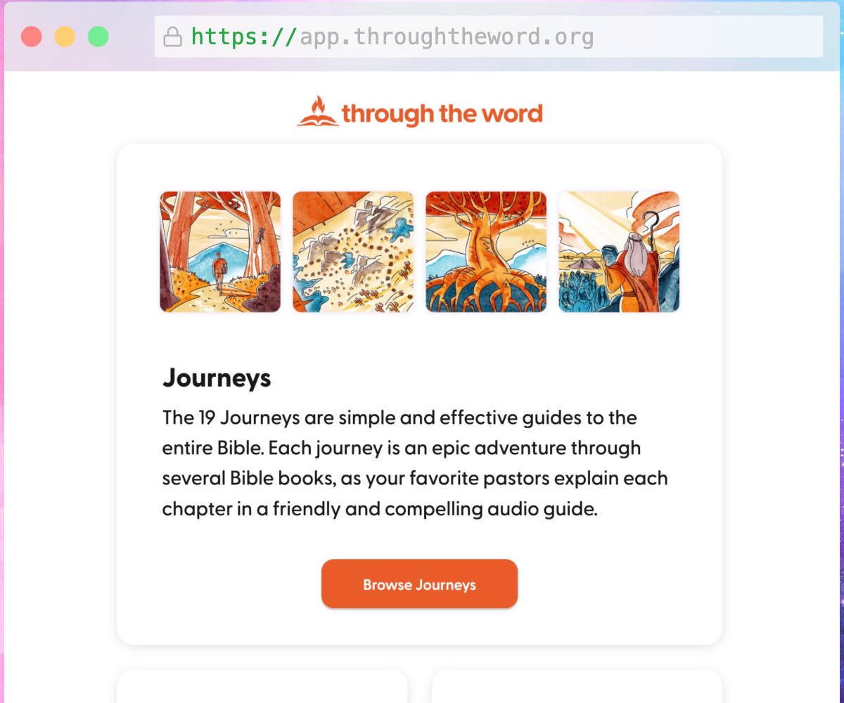 The Through the Word web app playing an audio guide in the browser