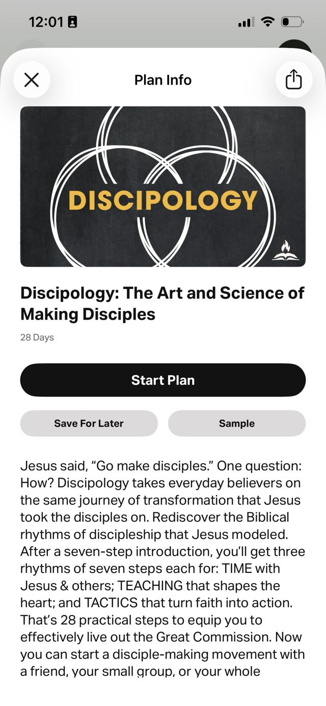 A Through the Word plan info page in the YouVersion Bible app